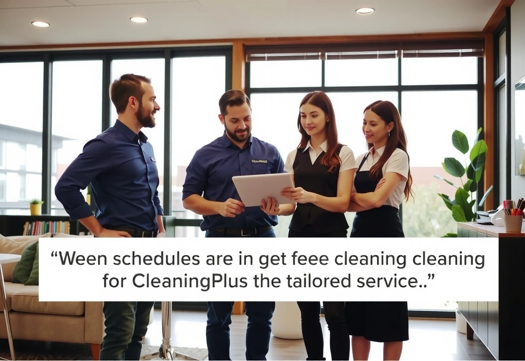 CleaningPlus team discussing a custom cleaning plan with a business owner