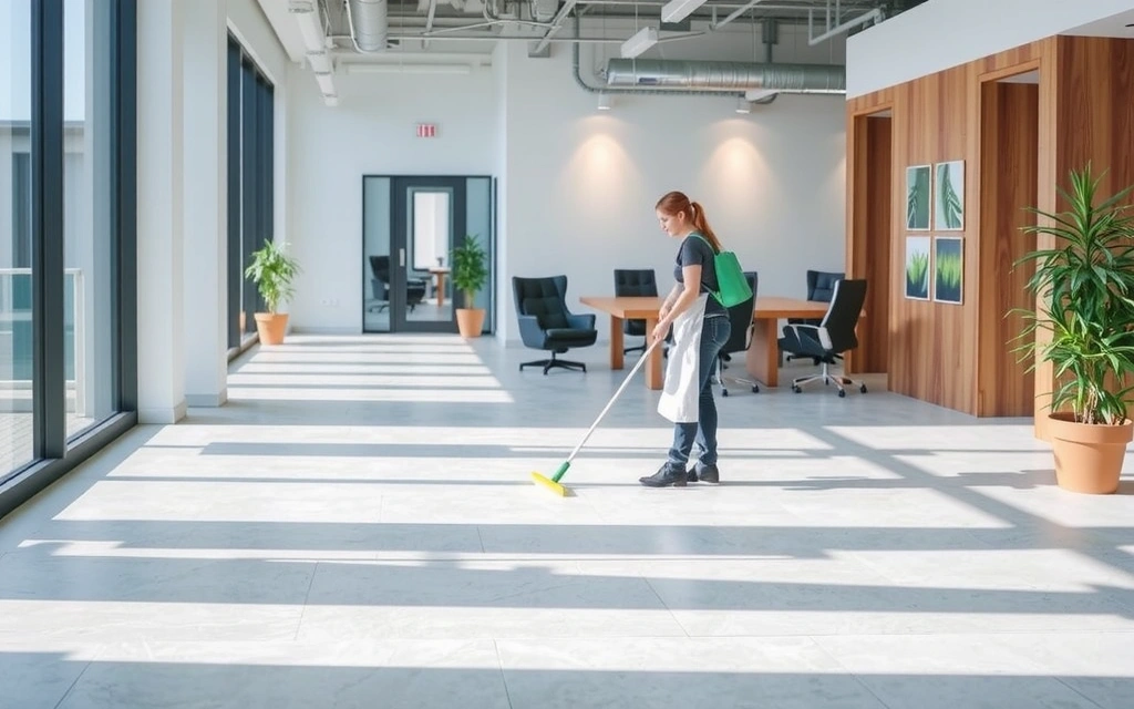 Modern office space being cleaned by CleaningPlus professionals
