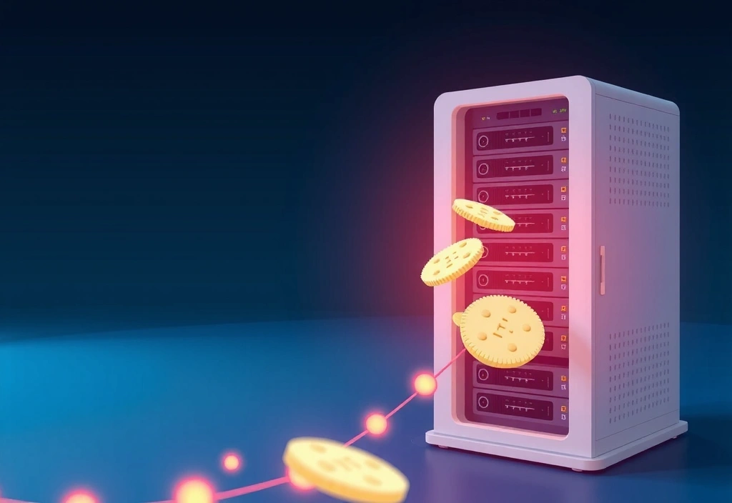Digital cookies on a server rack representing data storage