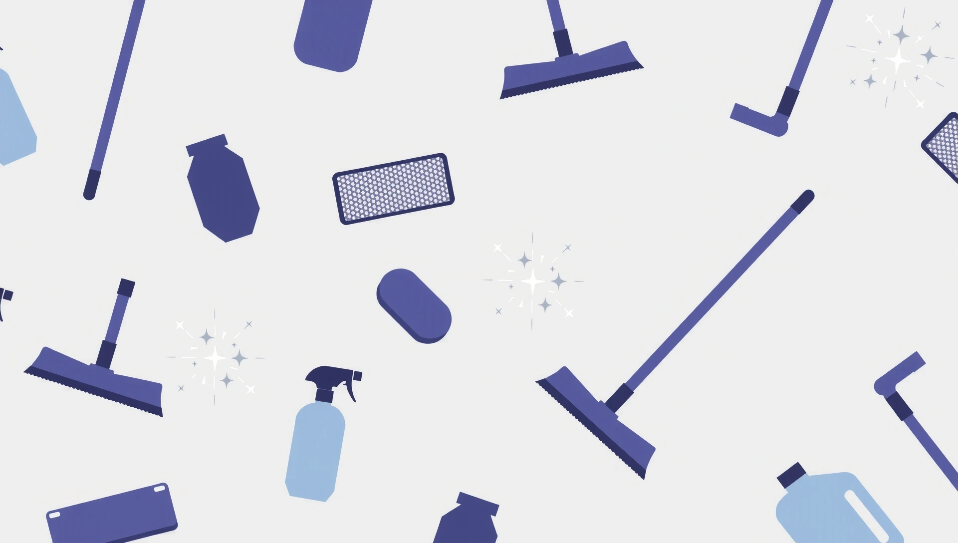 Abstract pattern of cleaning tools and sparkling effects