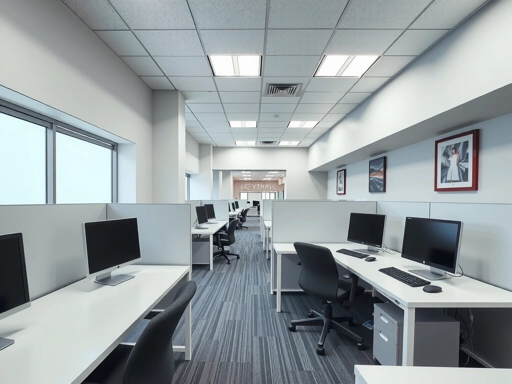 After image of a clean and organized commercial office space with spotless desks and vacuumed carpets.