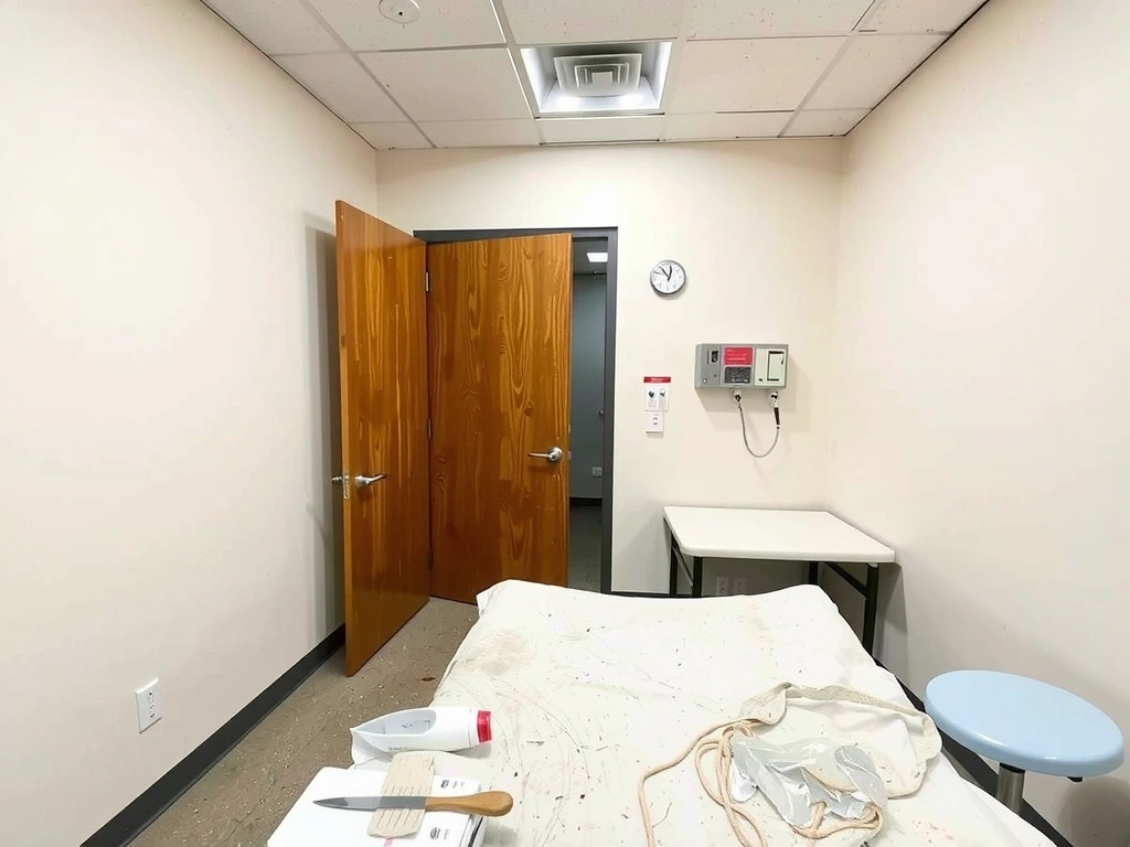 Before image of a medical office exam room requiring sanitization.